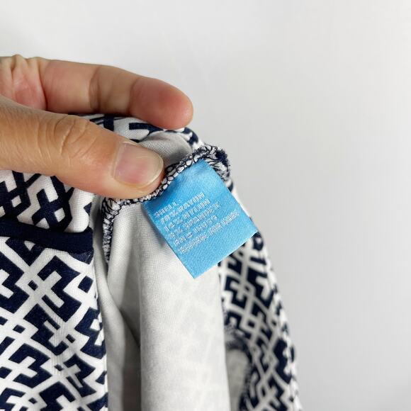 J McLaughlin 6 Navy Blue White Mixed Geometric Print Mini Pencil Skirt Side Zip - Picture 8 of 9